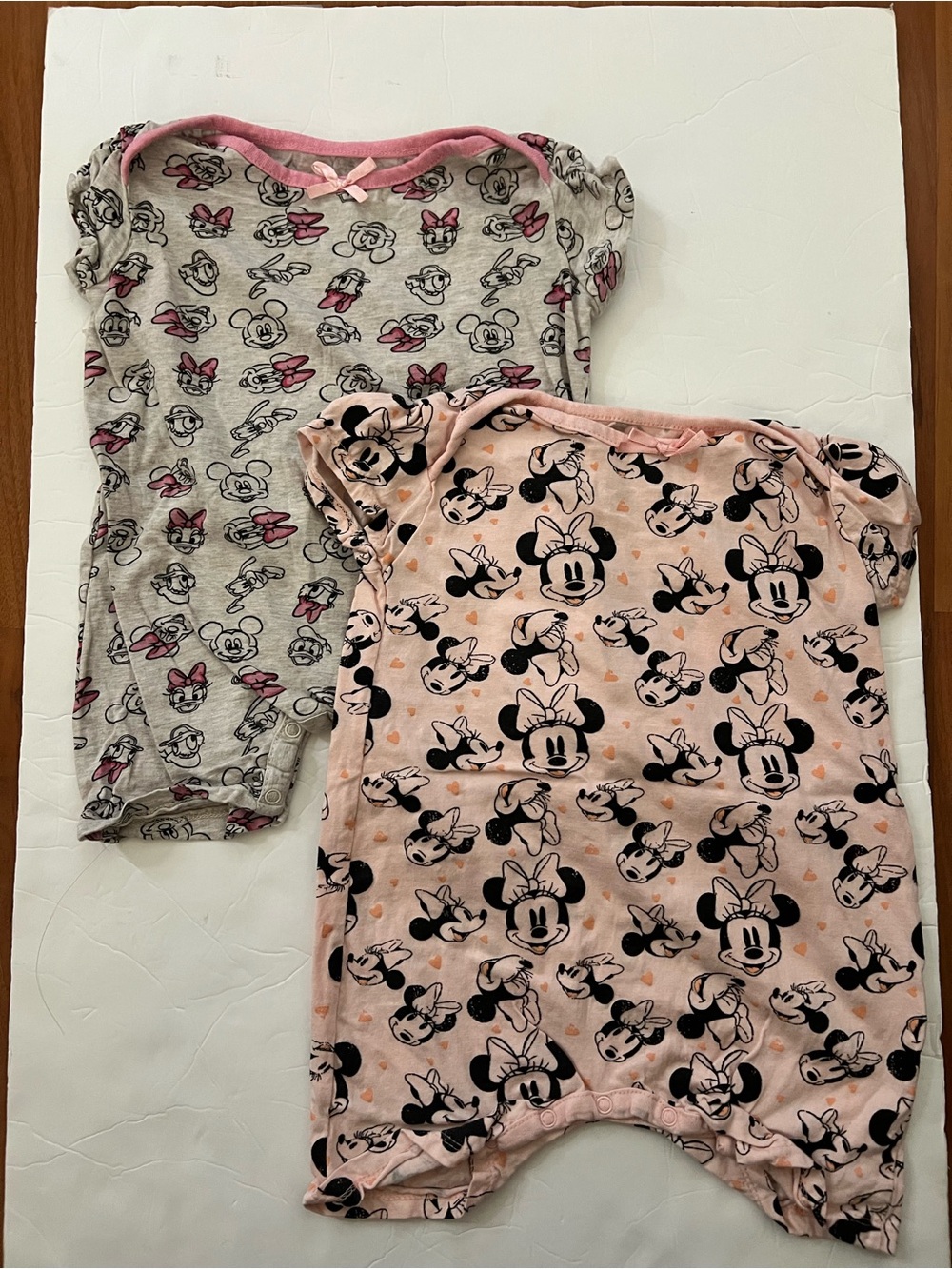 24M Disney Mickey/Minnie Mouse Print Baby One-Piece Bodysuit, Bundle of 2